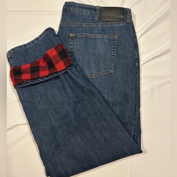 Eddie Bauer Denim Jeans with Red Plaid Lining - Picture 1 of 6